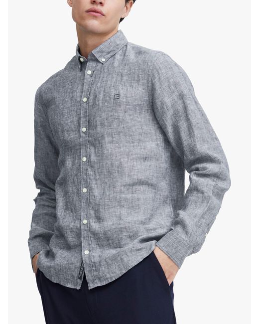 Casual Friday Gray Anton Long Sleeve Linen Shirt for men