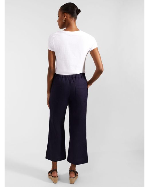 Hobbs White Lillie Cropped Linen Kick Flare Trousers