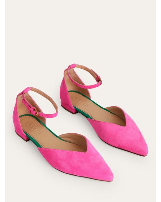 Boden Pink Suede Ankle Strap Pointed Flats