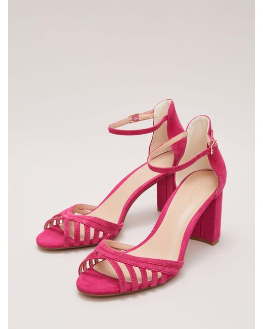 Phase Eight Pink Suede Lattice Block Heel Sandals