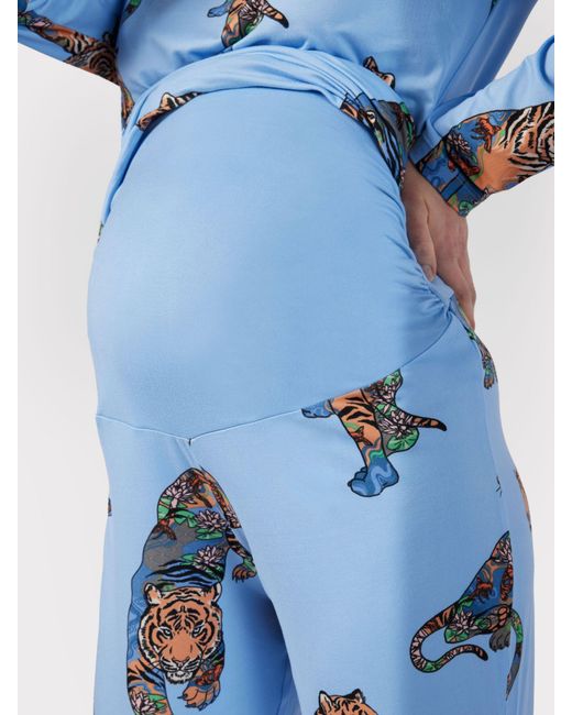 Chelsea Peers Blue Maternity Lotus Tiger Print Pyjama Set