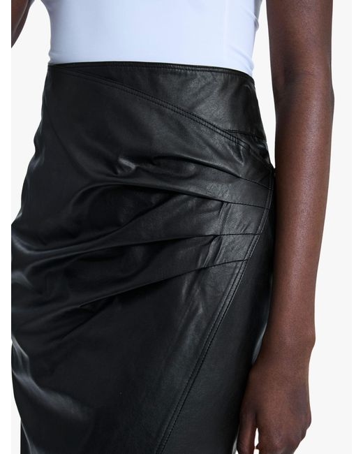 James Lakeland Black Faux Leather Ruched Midi Skirt