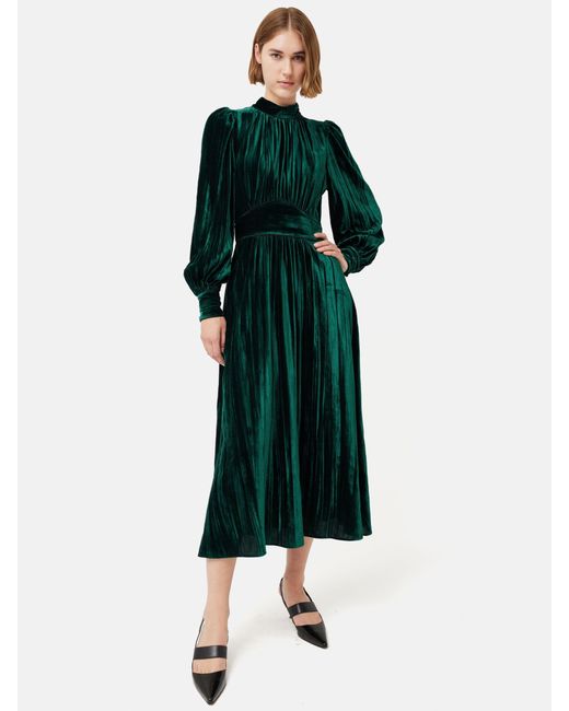 Jigsaw Green Velvet Plisse Midi Dress