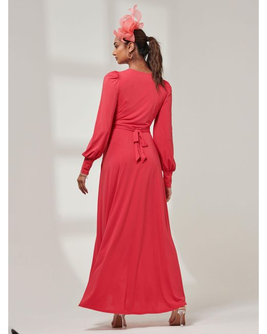 Jolie Moi Red Guilia Long Sleeve Maxi Dress