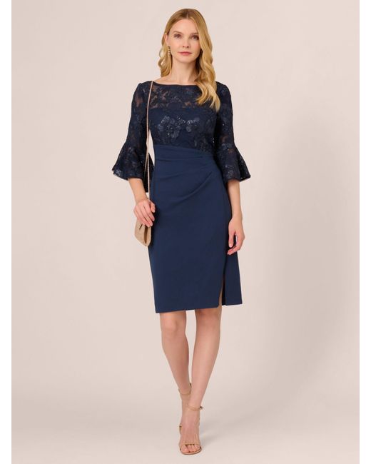 Adrianna Papell Blue Floral Lace Combo Sheath Dress