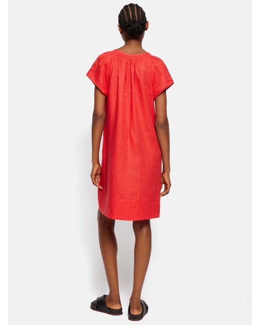 Jigsaw Red Smocked Linen Dress