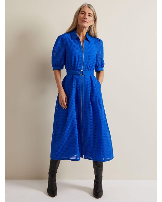 Phase Eight Blue Carey Checked Textured Midi Dress
