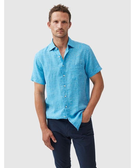 Rodd & Gunn Blue Palm Beach Linen Slim Fit Short Sleeve Shirt for men