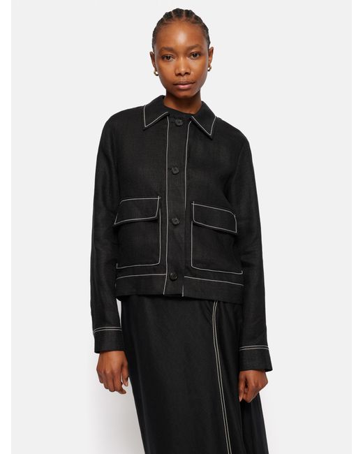Jigsaw Black Cropped Linen Utility Jacket