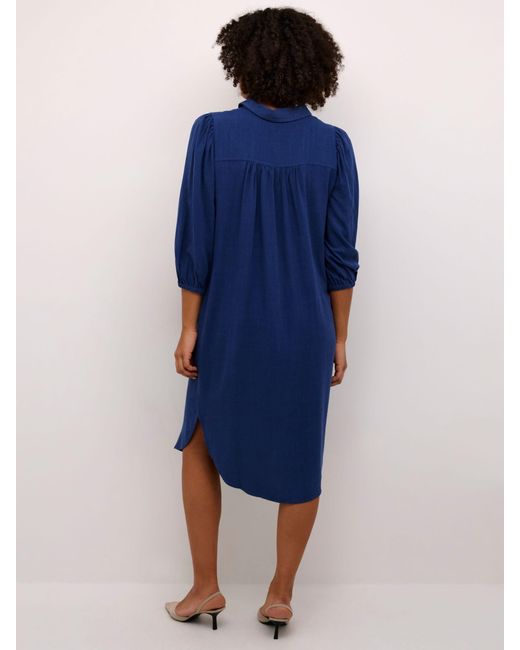 Kaffe Blue Liny Linen Blend Shirt Dress