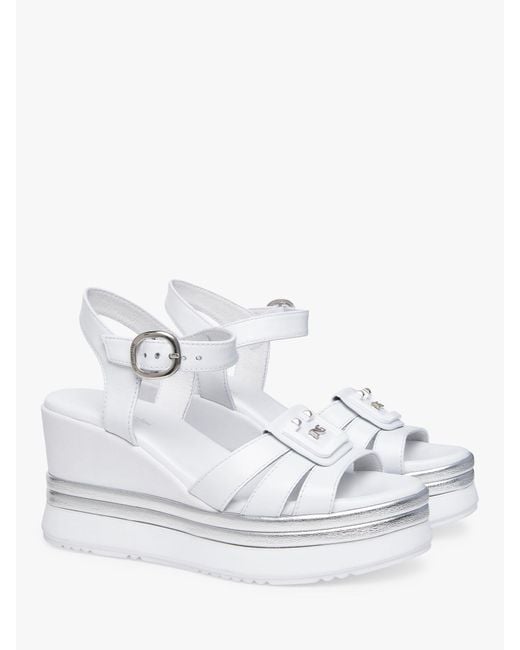 Nero Giardini White Leather Wedge Sandals