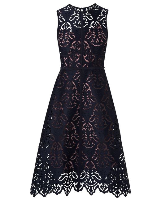 L.K.Bennett Blue Marie Navy And Pink Lace Dress
