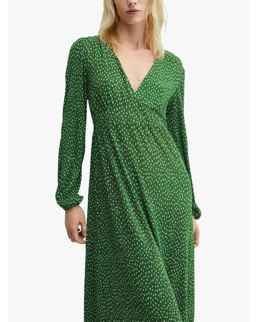 Mango Green Mar Spot Print Midi Dress
