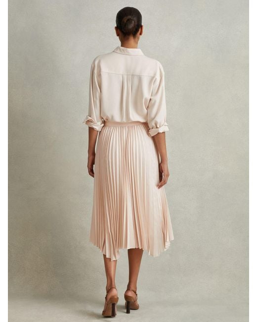 Reiss Natural Azalea - Blush Pleated Asymmetric Midi Skirt