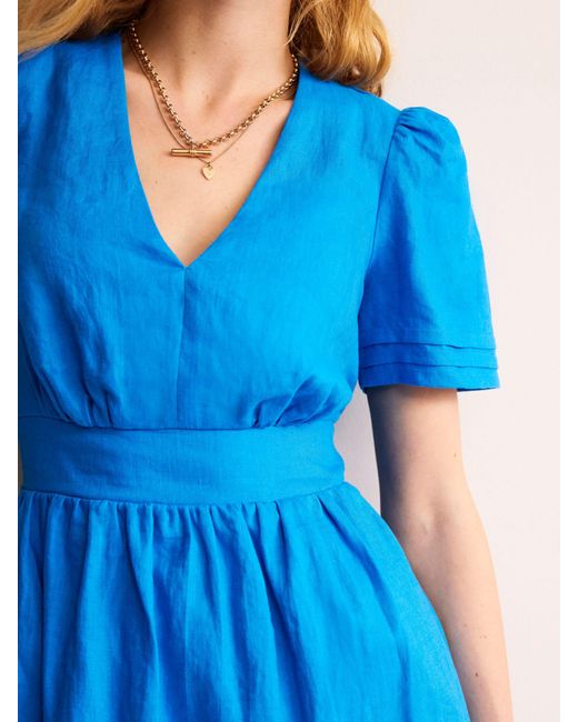 Boden Blue Eve Puff Sleeve Linen Dress