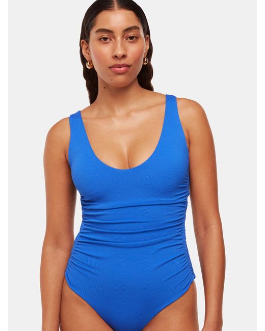 Whistles Blue Textured Side Ruched Swimsuit