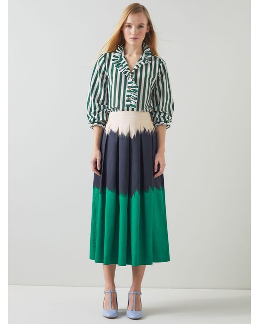 L.K.Bennett Green Dora Colour Block Midi Skirt