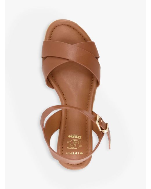 Dune Brown Wide Fit Linnie Leather Espadrille Flatform Sandals