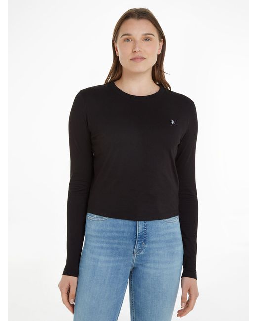 Calvin Klein Black Embroidered Logo Long Sleeve T-shirt