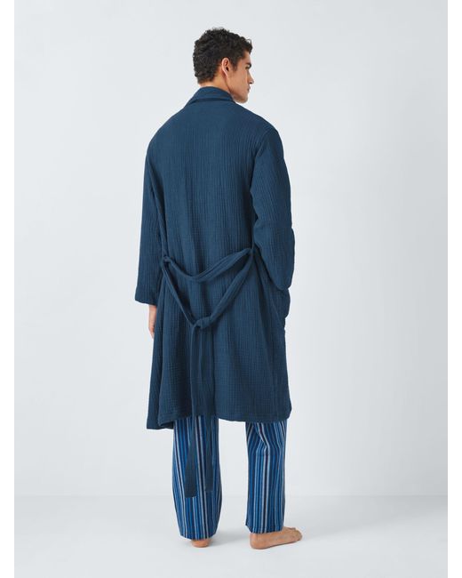 John Lewis Blue Cotton Muslin Robe for men