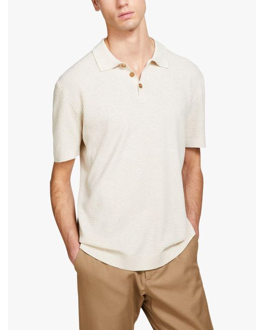 Sisley White Knitted Linen Blend Polo Shirt for men