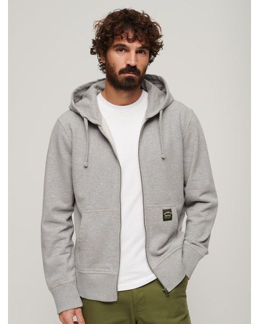 Superdry Gray Contrast Stitch Relaxed Zip Hoodie for men