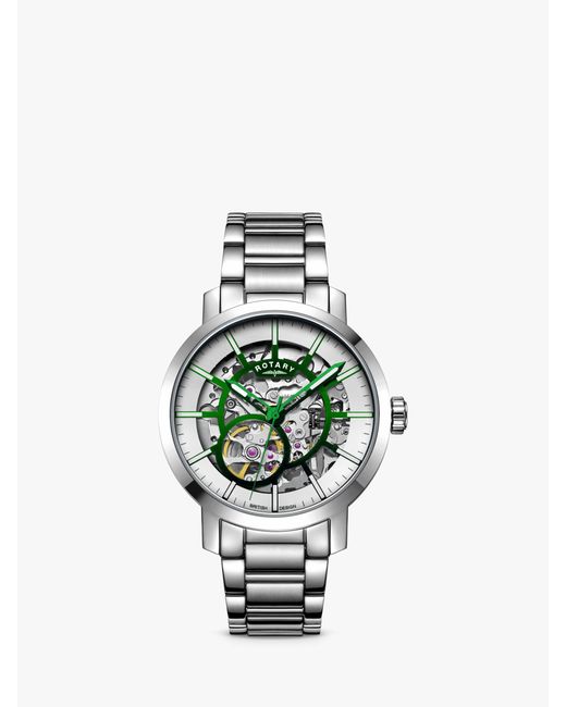 Rotary White Greenwich Skeleton Automatic Bracelet Strap Watch for men