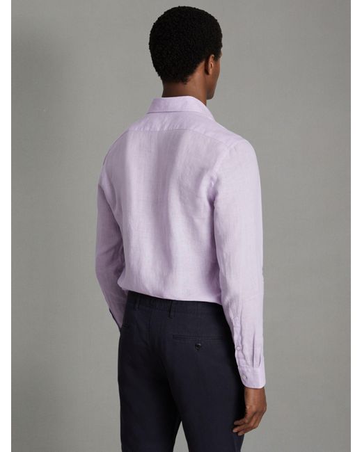 Reiss Purple Ruban Regular Fit Linen Shirt for men
