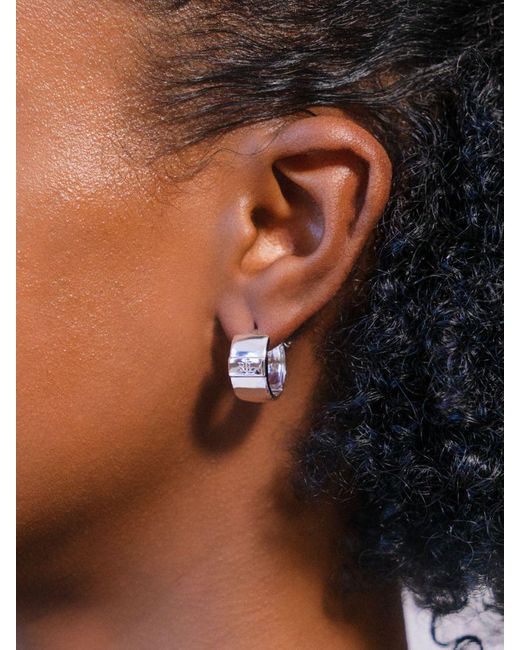 Ralph Lauren White Engraved Logo Hoop Earrings