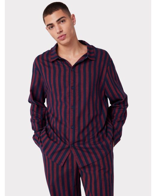 Chelsea Peers Purple Flannel Stripe Print Pyjama Top for men