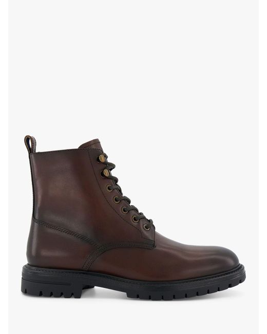 Dune Brown Concepts Leather Lace Up Boots for men