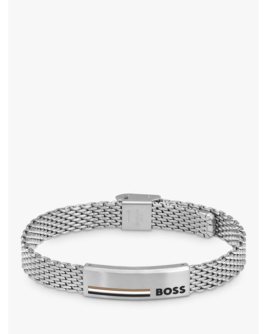 Boss Gray Alen Mesh Logo Plate Bracelet for men