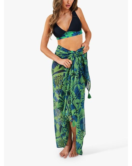 Accessorize Green Fan Floral Print Sarong