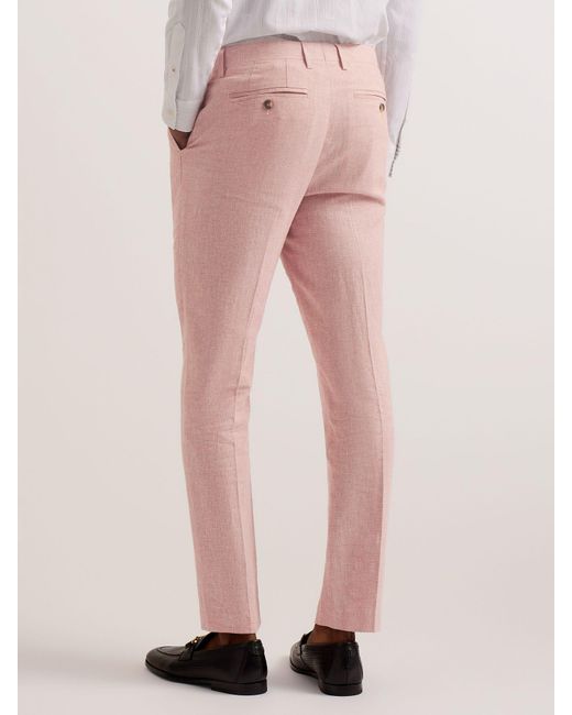 Ted Baker Pink Damaskt Slim Cotton Linen Trousers for men