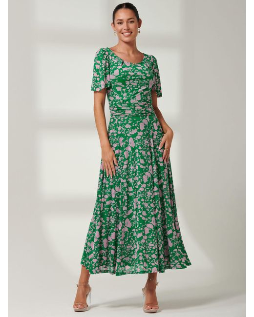 Jolie Moi Green Paityn Abstract Print Mesh Maxi Dress