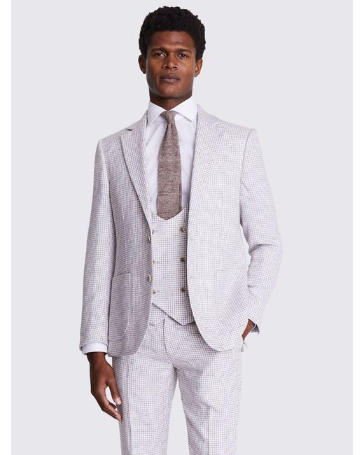Moss Bros White Tailored Houndstooth Suit Jacket for men