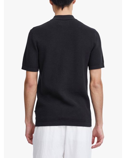 Casual Friday Black Karl Structured Zip Knit Polo Shirt for men