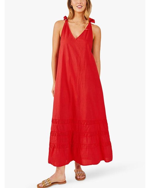 Accessorize Red Ruched Hem Sleeveless Maxi Dress