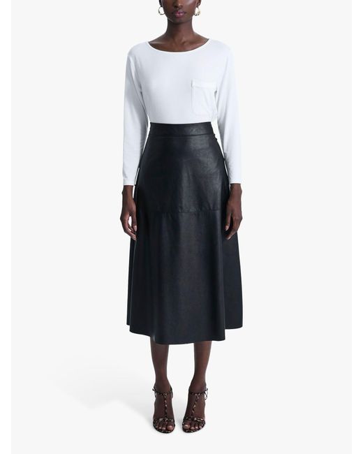 James Lakeland White A-line Faux Leather Midi Skirt