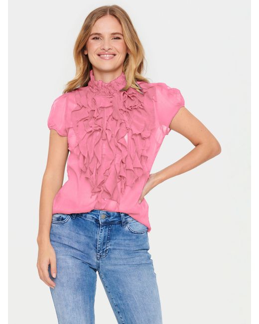 Saint Tropez Pink Lilja Short Sleeve Ruffle Blouse