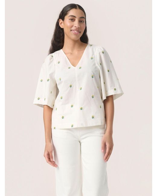 Soaked In Luxury White Dina Embroidered V-neck Blouse