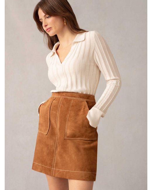Ro&zo Natural Suede Stitch Detail Mini Skirt