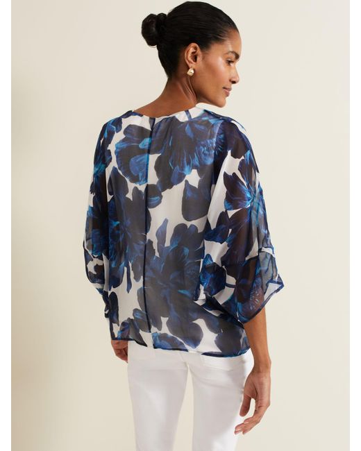 Phase Eight Blue Syra Floral Silk Blouse