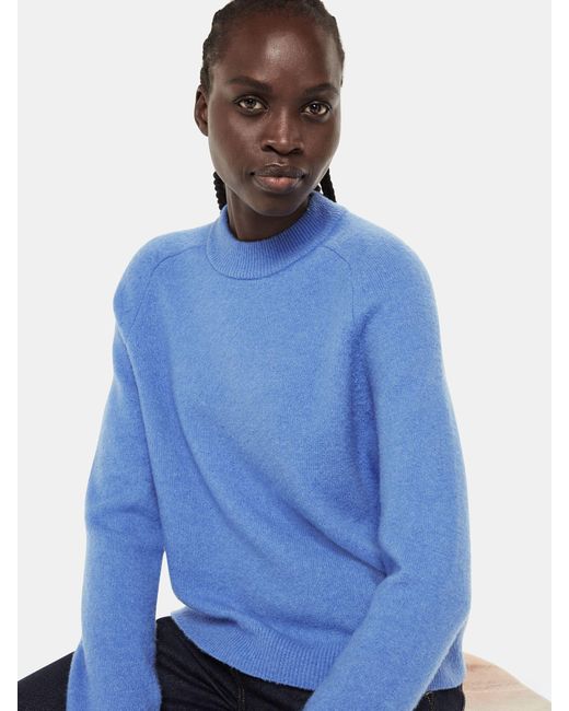 Whistles Blue Wool Textured Crew Neck Knit