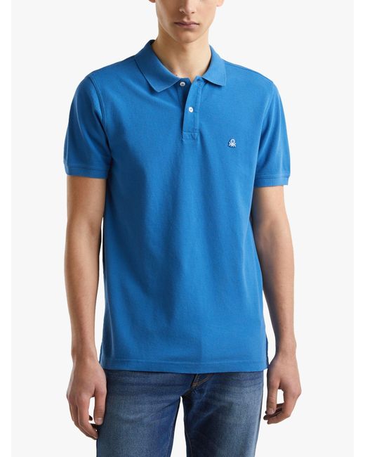Benetton Blue Short Sleeve Polo Shirt for men