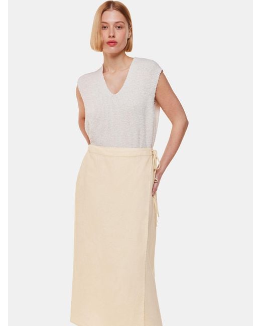Whistles White Linen Wrap Midi Skirt