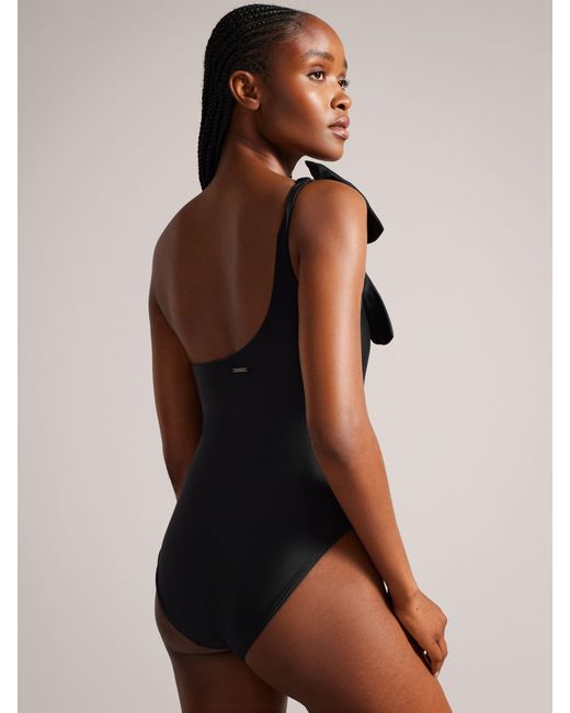 Ted Baker Black Saraley One Shoulder Swimsuit With Bow
