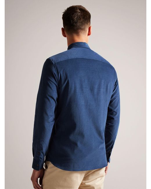 Ted Baker Blue Lecco Long Sleeve Corduroy Shirt for men