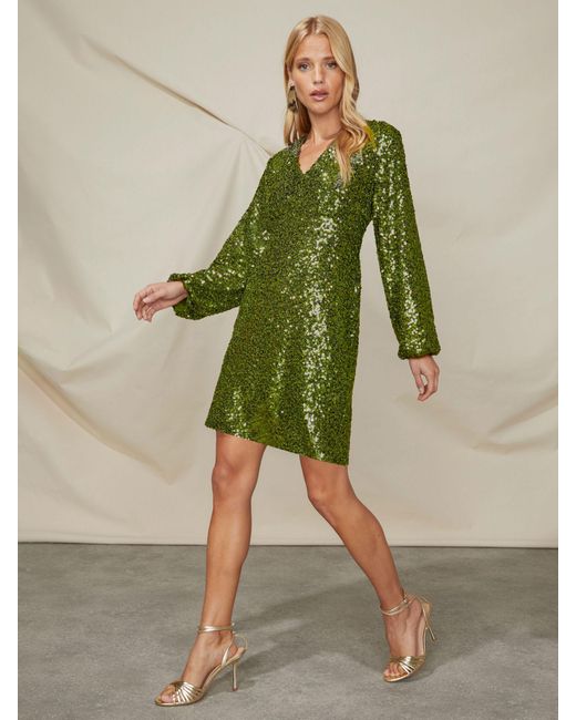 Ro&zo Green Cluster Sequin Shift Dress