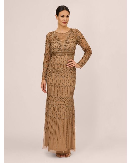 Adrianna Papell Natural Covered Bead Maxi Dress